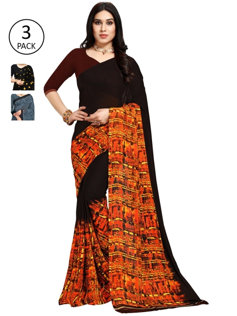 

KALINI Pack of 3 Poly Georgette Sarees, Yellow
