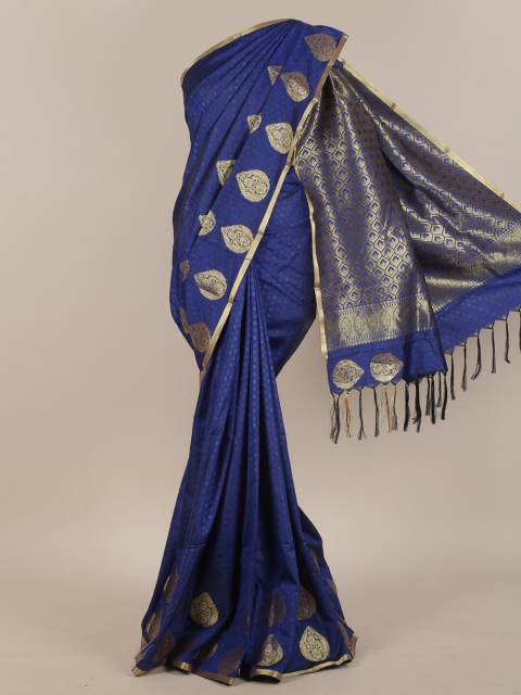 

Pothys Blue & Gold-Toned Ethnic Motifs Zari Art Silk Saree