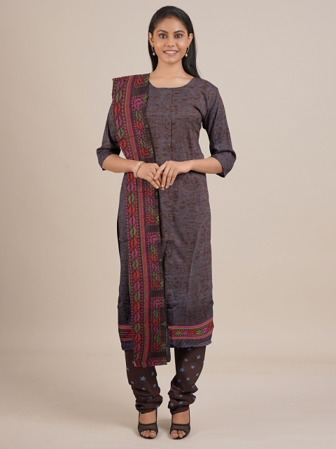 

Pothys Grey & Brown Unstitched Dress Material