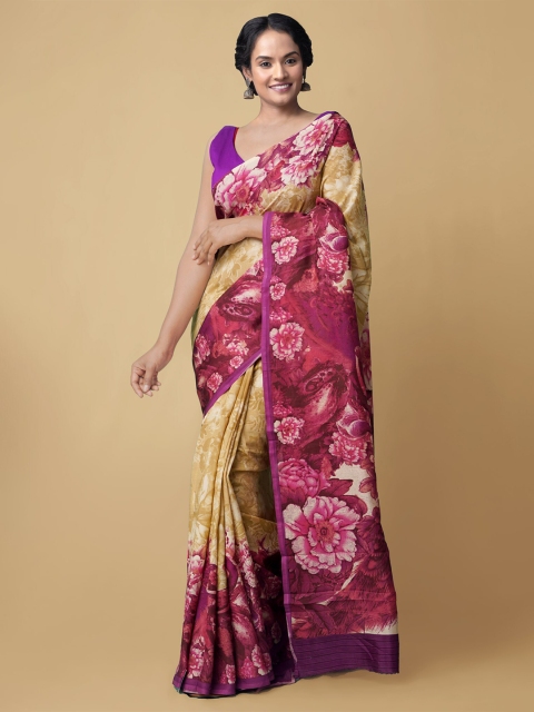 

Unnati Silks Women Brown & Pink Digital Printed Crepe Soft Silk Saree