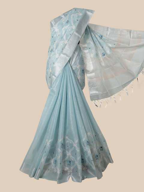 

Pothys Blue & Silver-Toned Woven Design Tissue Saree