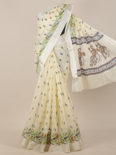 

Pothys Cream & Brown Ethnic Motifs Saree