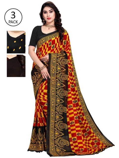 

KALINI Yellow & Orange Pack of 3 Saree