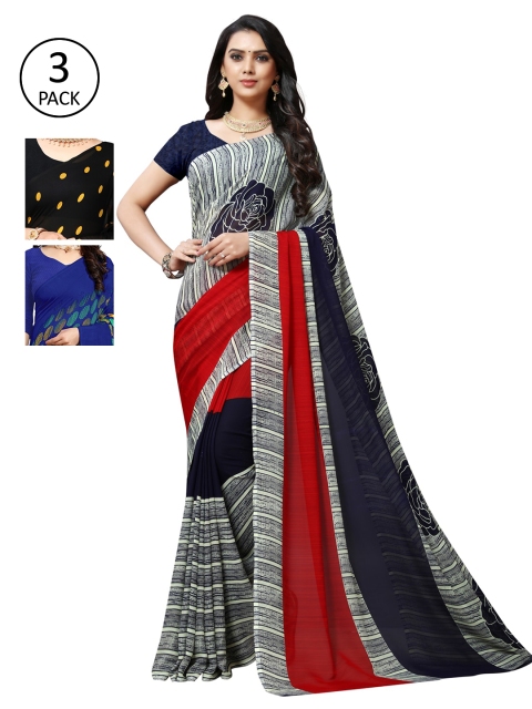 

KALINI Blue & Black Pack of 3 Saree