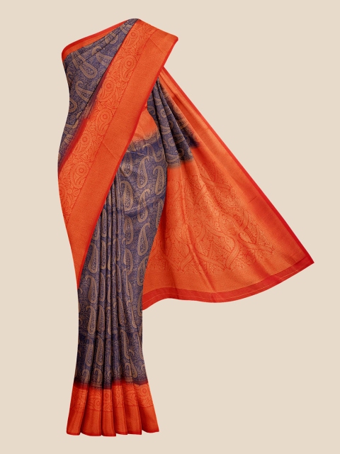 

Kalamandir Red & Blue Woven Design Zari Silk Blend Banarasi Saree