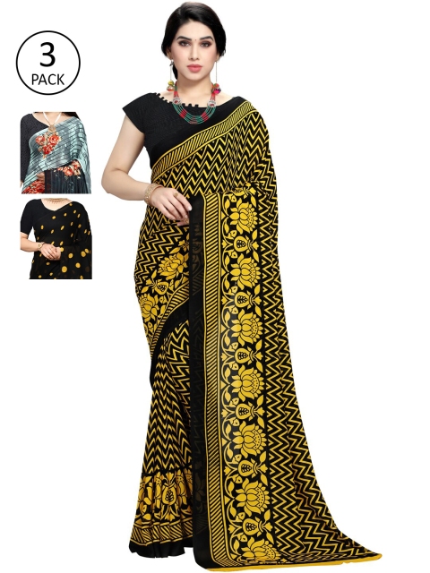 

KALINI Pack of 3 Printed Poly Georgette Saree, Multi