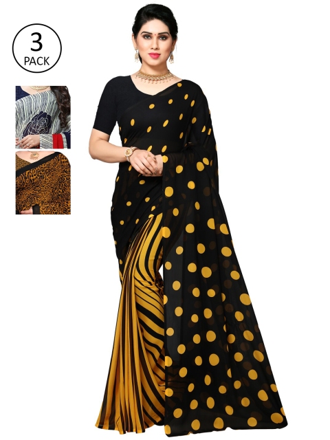 

KALINI Pack Of 3 Printed Sarees, Black