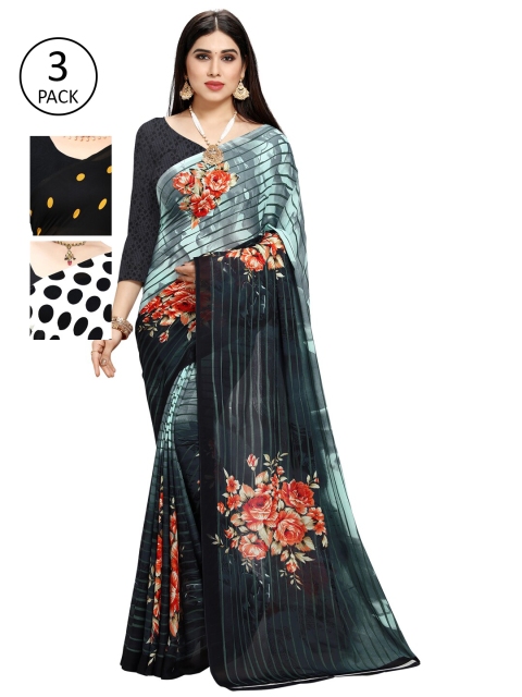 

KALINI Pack Of 3 Printed Sarees, White