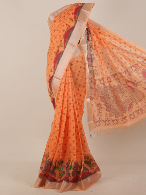 

Pothys Orange Zari Cotton Blend Saree