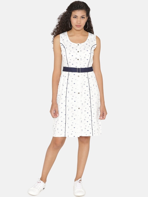 

Yaadleen Women White & Navy Blue A-Line Dress