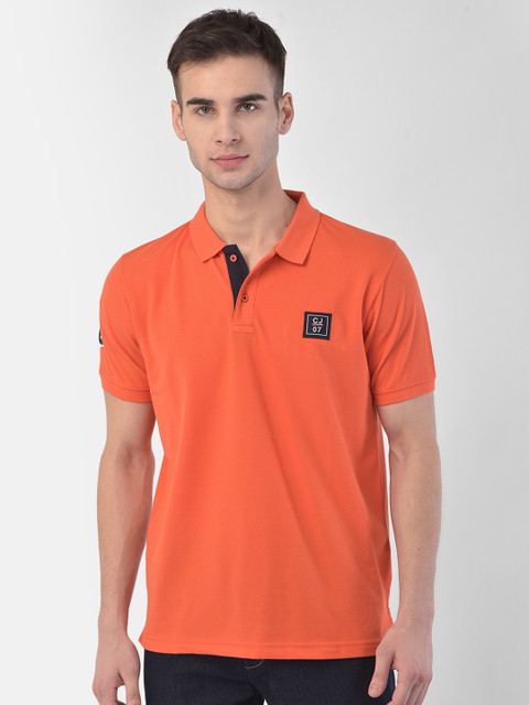 

COBB Men Orange Polo Collar Applique T-shirt