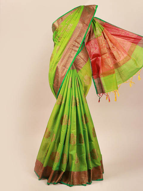 

Pothys Green & Red Woven Design Zari Cotton Blend Saree