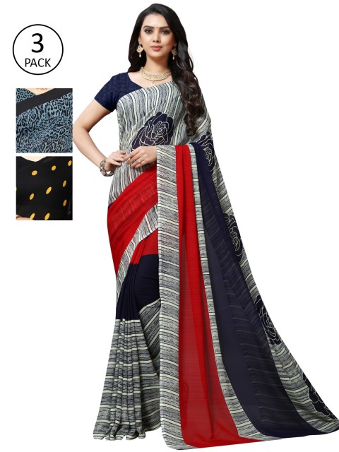 

KALINI Multicoloured Set of 3 Poly Georgette Saree, Multi