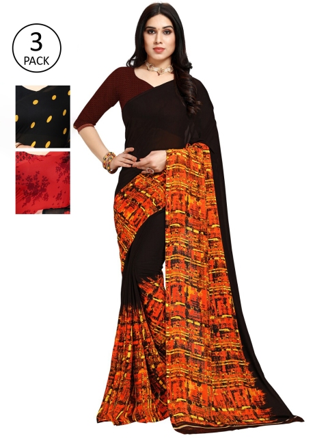 

KALINI Pack Of 3 Yellow & Black Saree