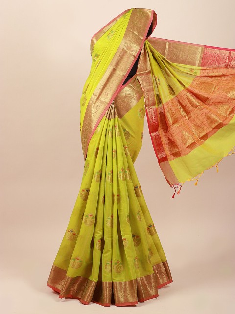 

Pothys Green & Pink Woven Design Cotton Blend Saree