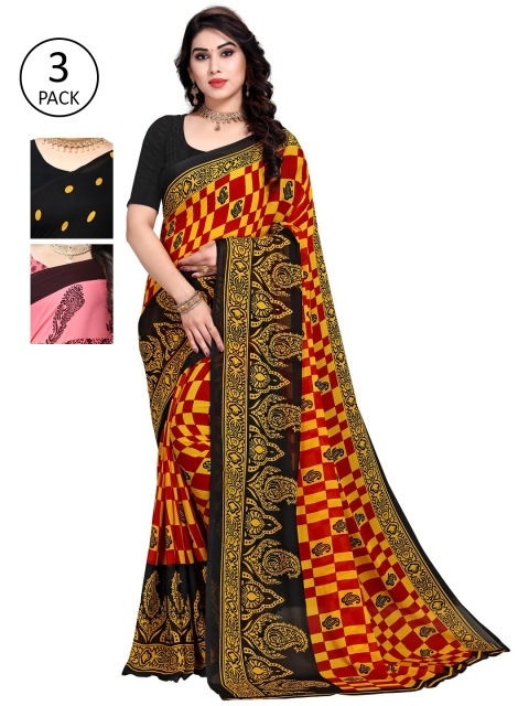

KALINI Multicoloured Set of 3 Poly Georgette Saree, Multi