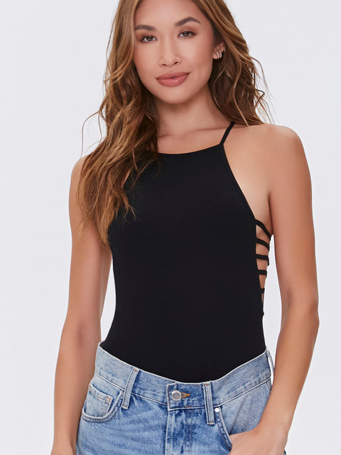 

FOREVER 21 Women Black Solid Seamless Bodysuit