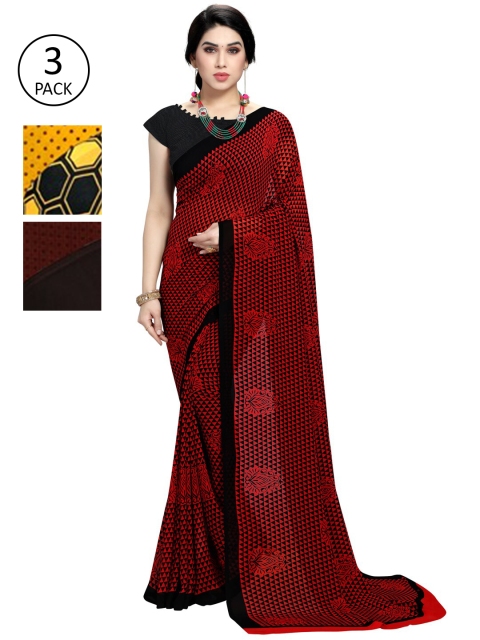 

KALINI Pack of 3 Poly Georgette Sarees, Black