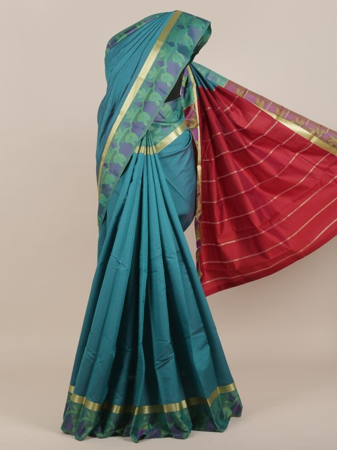 

Pothys Blue & Gold-Toned Ethnic Motifs Zari Art Silk Saree
