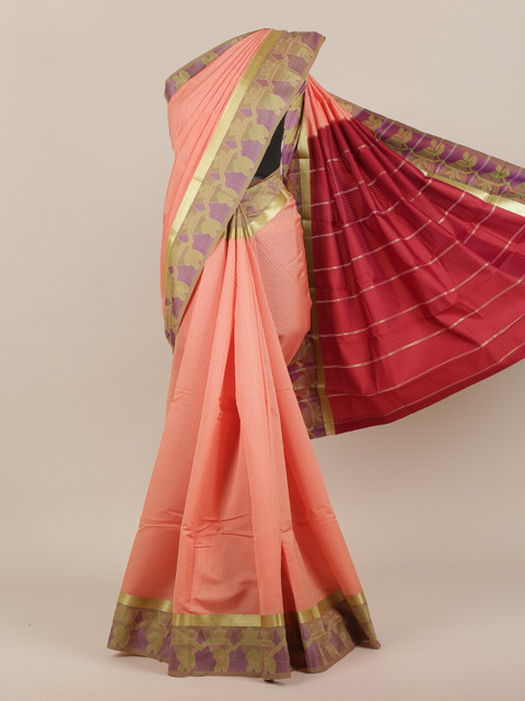 

Pothys Peach & Purple Woven Design Art Silk Saree