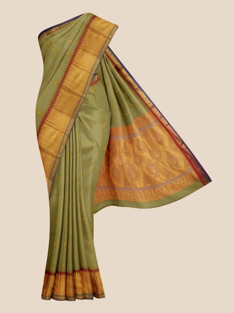 

Kalamandir Olive & Maroon Woven Design Silk Blend Venkatgiri Saree