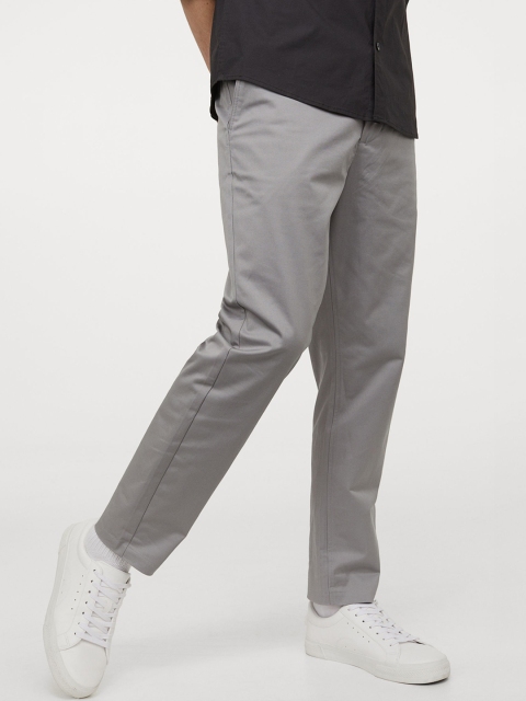 

H&M Men Grey Solid Slim Fit Cropped Chinos