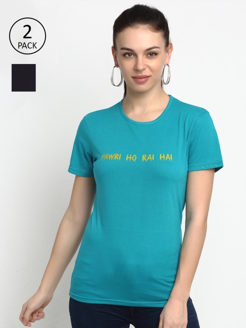 

VIMAL JONNEY Women Blue Pack of 2 Typography Printed T-shirt