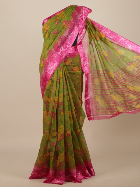 

Pothys Green & Pink Floral Cotton Blend Saree