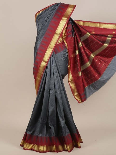 

Pothys Grey & Red Ethnic Motifs Zari Art Silk Saree