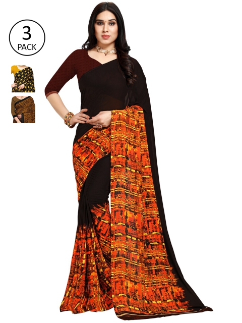 

KALINI Pack of 3 Poly Georgette Sarees, Yellow