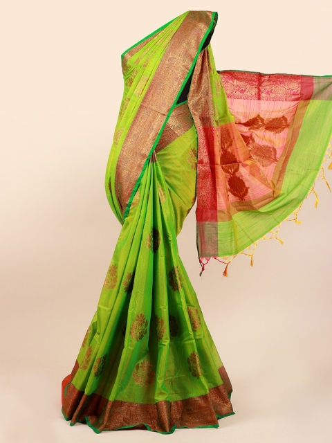 

Pothys Green & Gold Ethnic Motifs Cotton Blend Saree