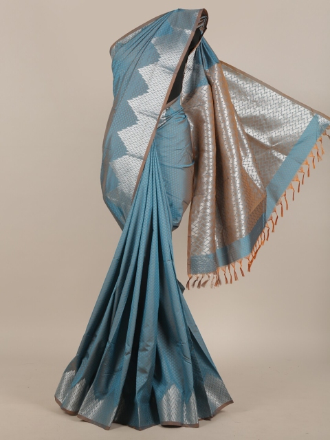 

Pothys Blue & Silver-Toned Ethnic Motifs Zari Art Silk Saree