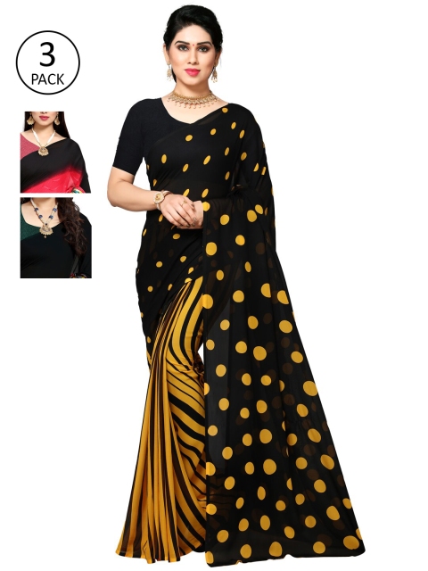 

KALINI Pack of 3 Poly Georgette Sarees, Black