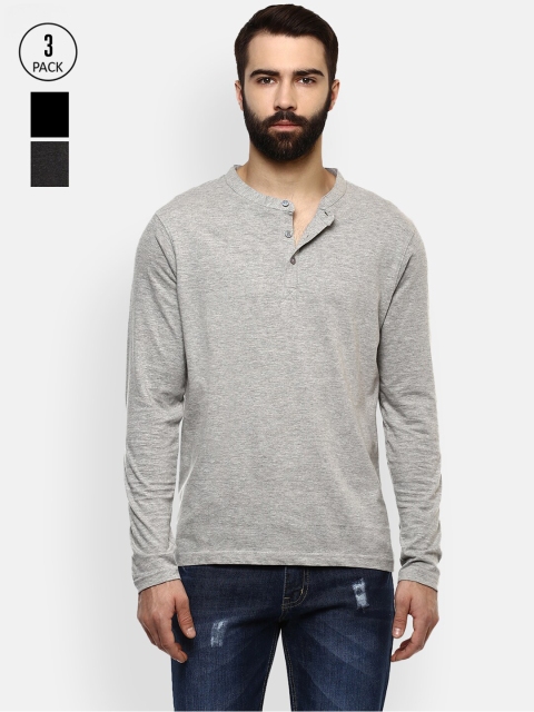 

Aventura Outfitters Men Black & Grey 3 Henley Neck T-shirt