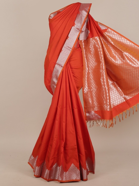 

Pothys Orange & Silver Ethnic Motifs Art Silk Saree