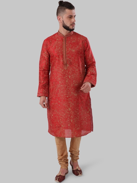 

Ethnix by Raymond Men Red Thread Work Pathani Kurta