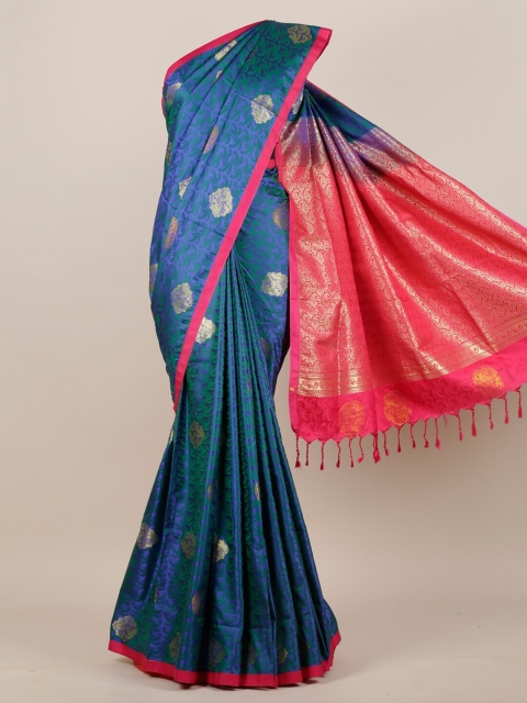 

Pothys Blue & Pink Floral Zari Art Silk Saree