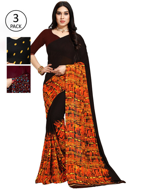 

KALINI Multicoloured Set of 3 Poly Georgette Saree, Multi