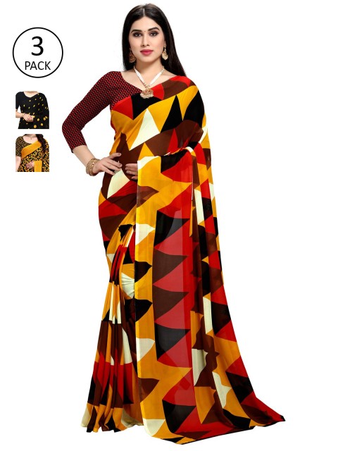 

KALINI Multicoloured Set of 3 Poly Georgette Saree, Multi