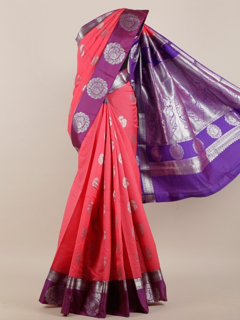 

Pothys Pink & Silver-Toned Woven Design Zari Art Silk Saree
