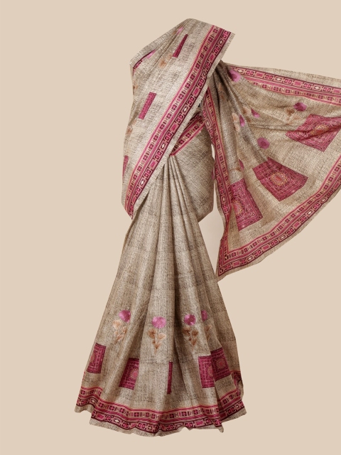 

Pothys Beige & Pink Jute Silk Saree