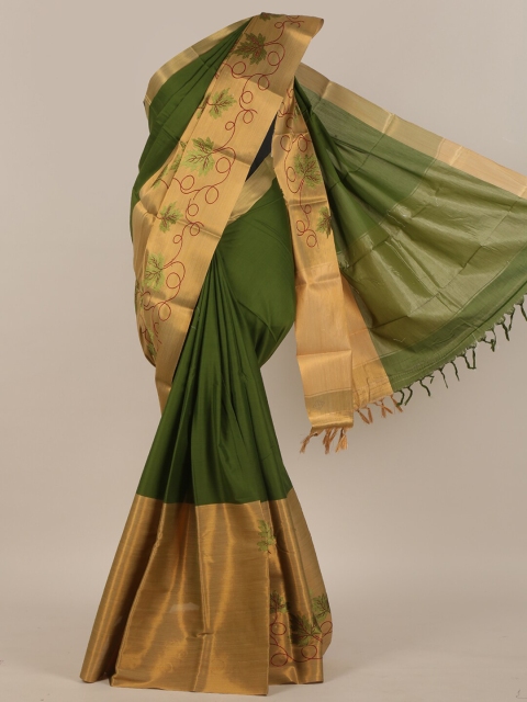 

Pothys Green & Gold-Toned Woven Design Art Silk Saree