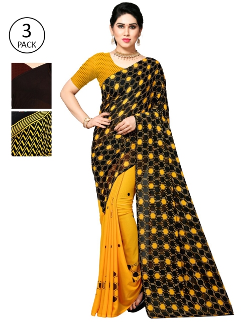 

KALINI Pack Of 3 Sarees, Yellow