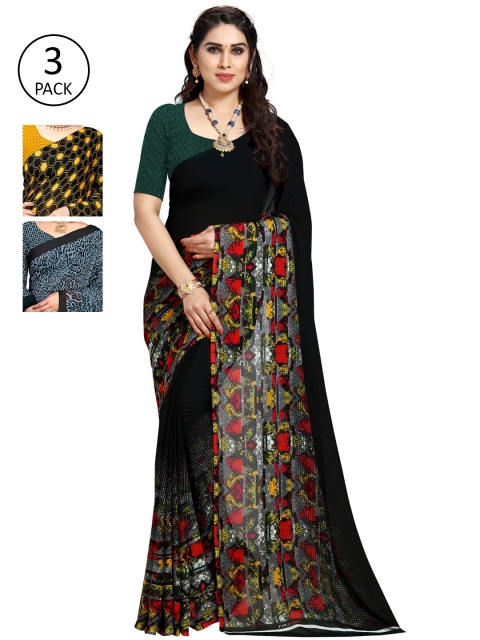 

KALINI Pack of 3 Printed Poly Georgette Saree, Multi