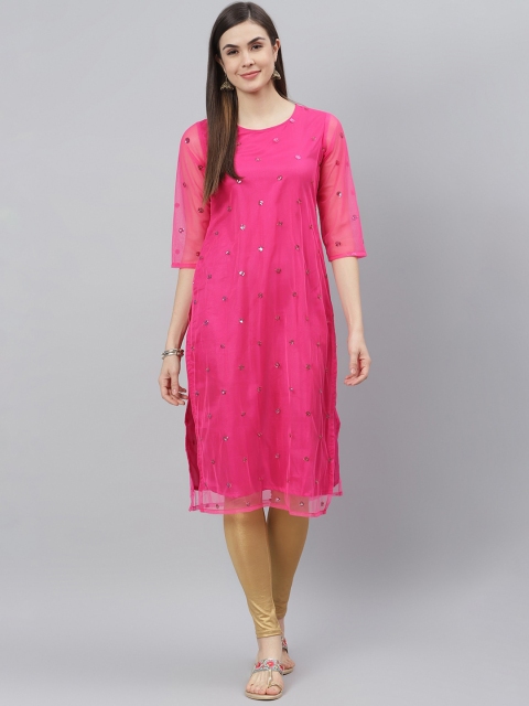 

Shakumbhari Women Pink Sequinned Net Embroidered Kurta