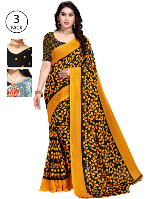 

KALINI Pack Of 3 Green & Yellow Saree