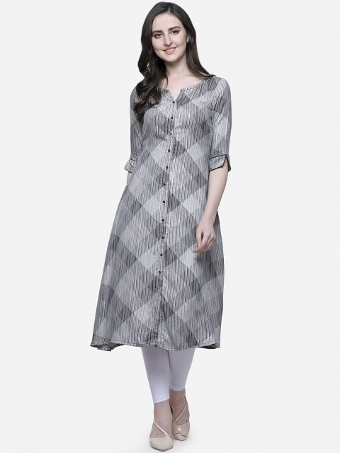 

Kvsfab Women Grey Geometric Checked Kurta