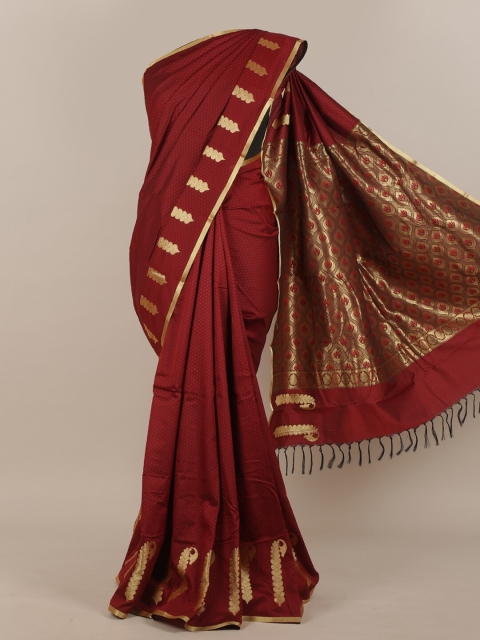 

Pothys Maroon & Gold-Toned Zari Art Silk Saree