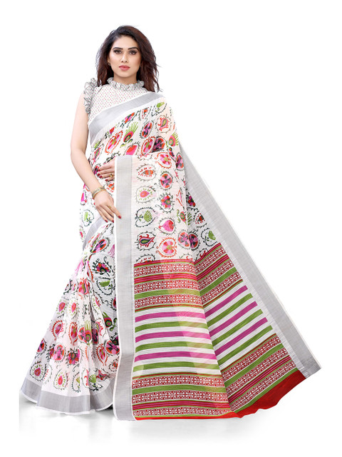 

KALINI White & Red Floral Bagh Saree