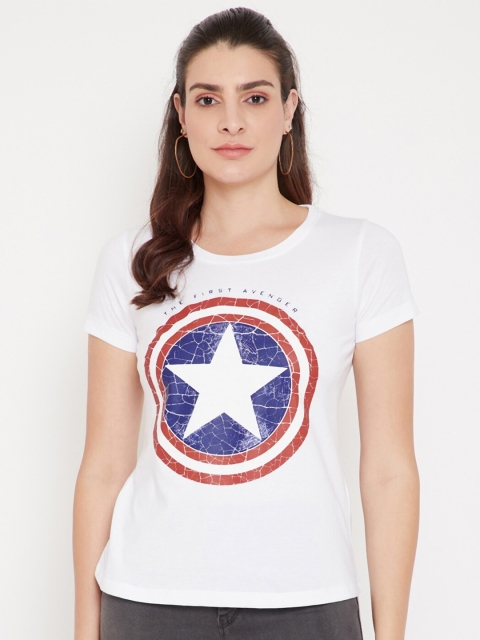 

Marvel by Wear Your Mind Women White Captain America Printed Cotton Pure Cotton T-shirt